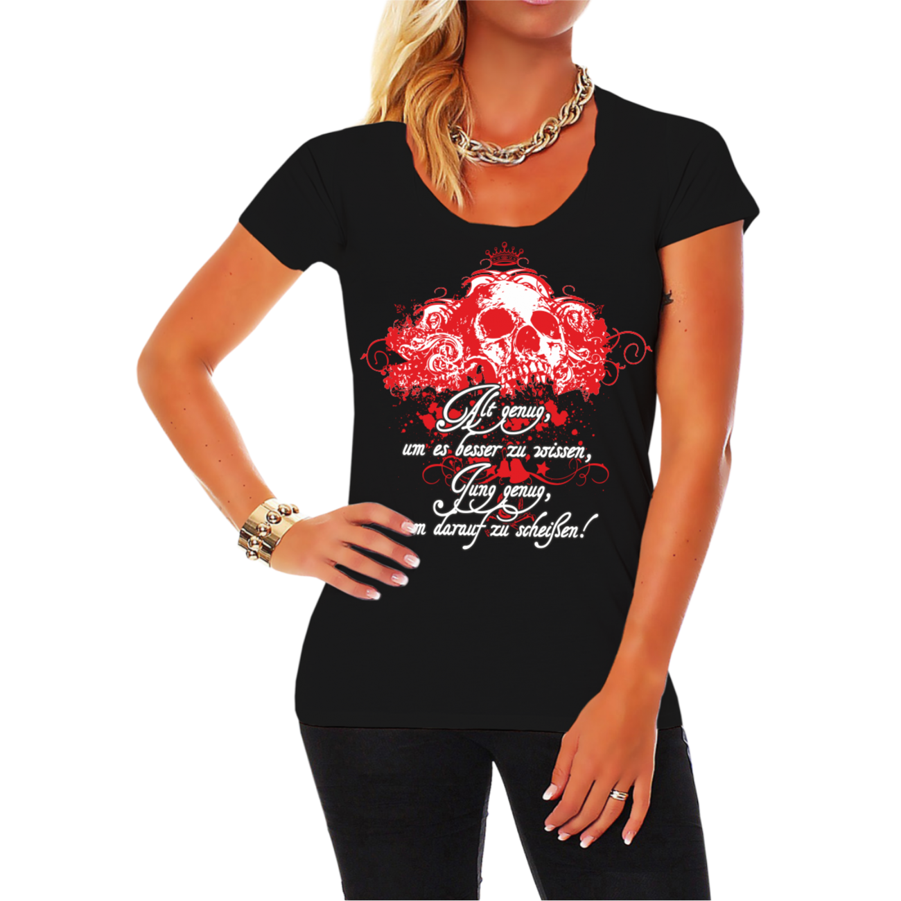 Frauen Damen TShirt Jung genug um.. frech witzig Oldschool skull