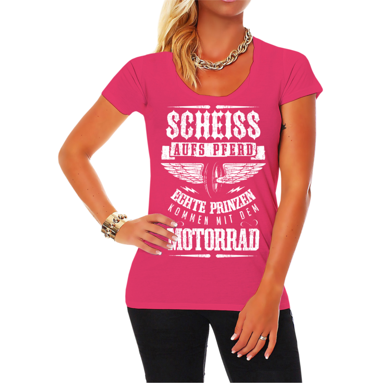 Frauen TShirt Prinzen kommen mit dem Motorrad Bikerin Bikes Fun Spruch