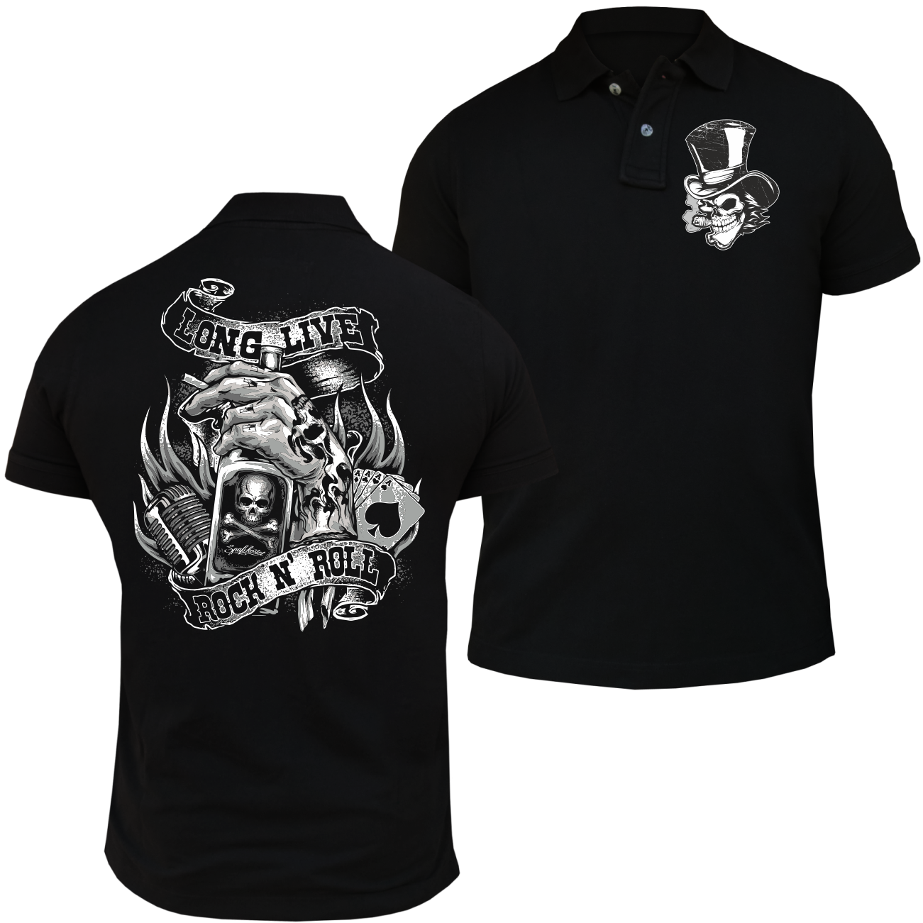 POLO Shirt Long Live ROCK N ROLL Rockabilly Hot Rod Cash King Biker
